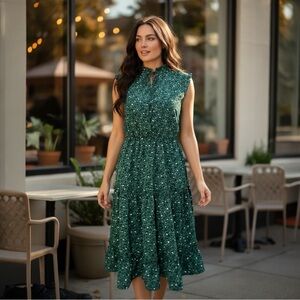 Beach Sissi Green Leopard Print Sleeveless Dress M